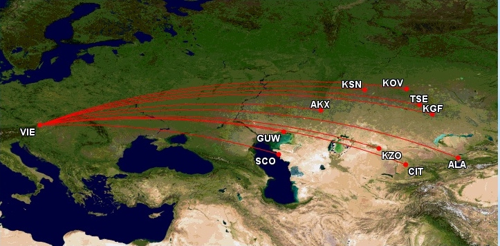 Trasy Transaero z Viedne do Kazachstanu