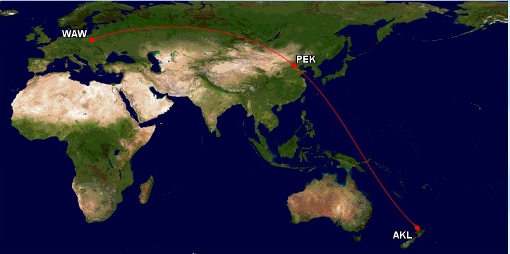 Varšava - Auckland WAW-AKL